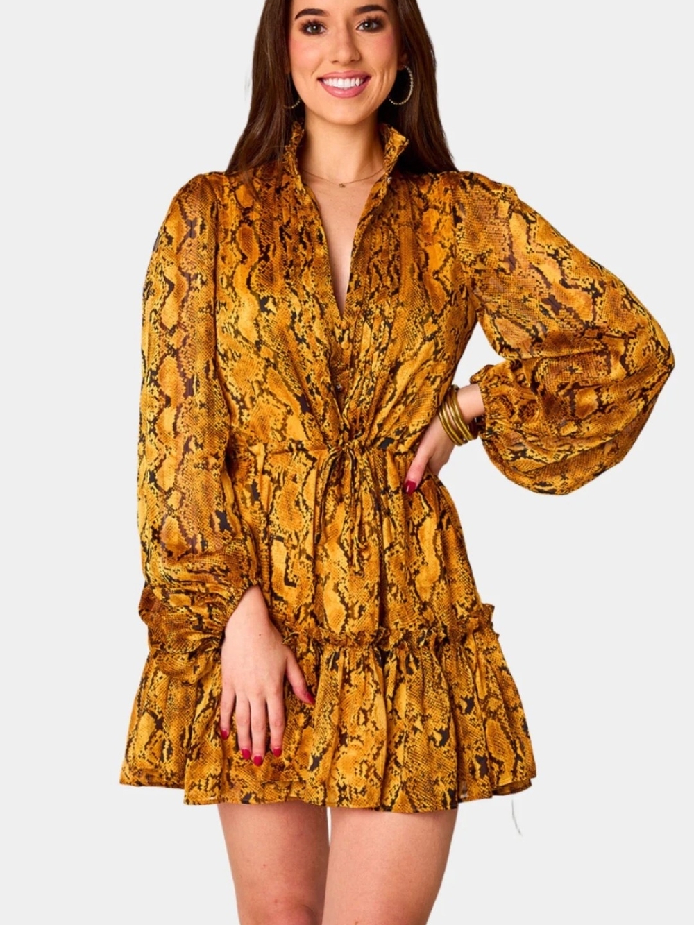 Buddy Love Grace Snake Print Long Sleeve Mini Dress